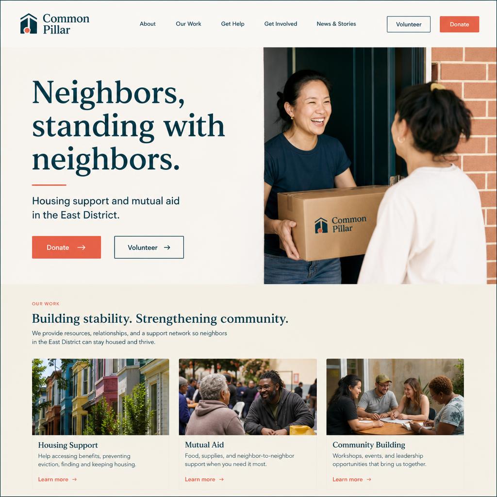 Common Pillar — A non-profit site that lets the mission carry the layout.